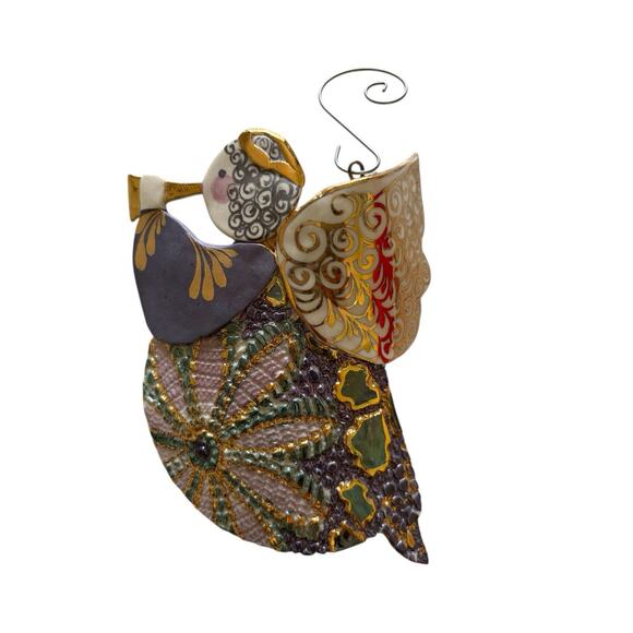 Artesian Handcrafted Clay Art Pottery Glazed Angel Ornament Hand painted 5” - Picture 7 of 8